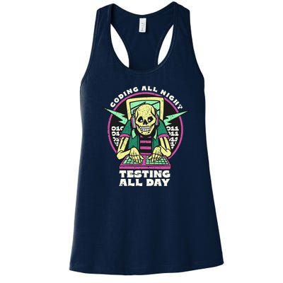 Coding All Night Testing All Day Skeleton Women's Racerback Tank