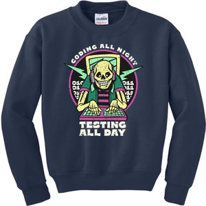 Coding All Night Testing All Day Skeleton Kids Sweatshirt