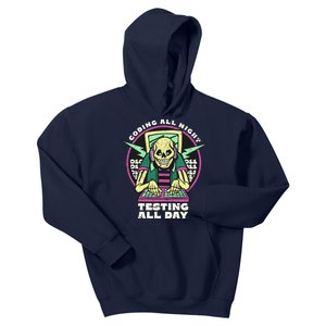 Coding All Night Testing All Day Skeleton Kids Hoodie