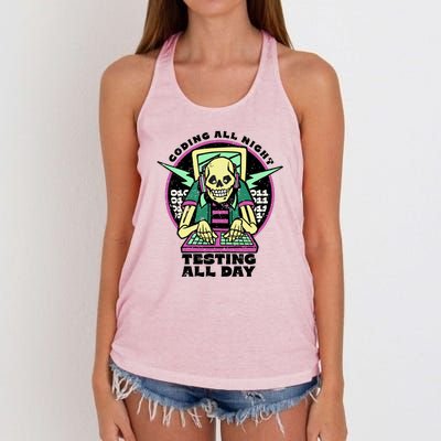 Coding All Night Testing All Day Skeleton Women's Knotted Racerback Tank