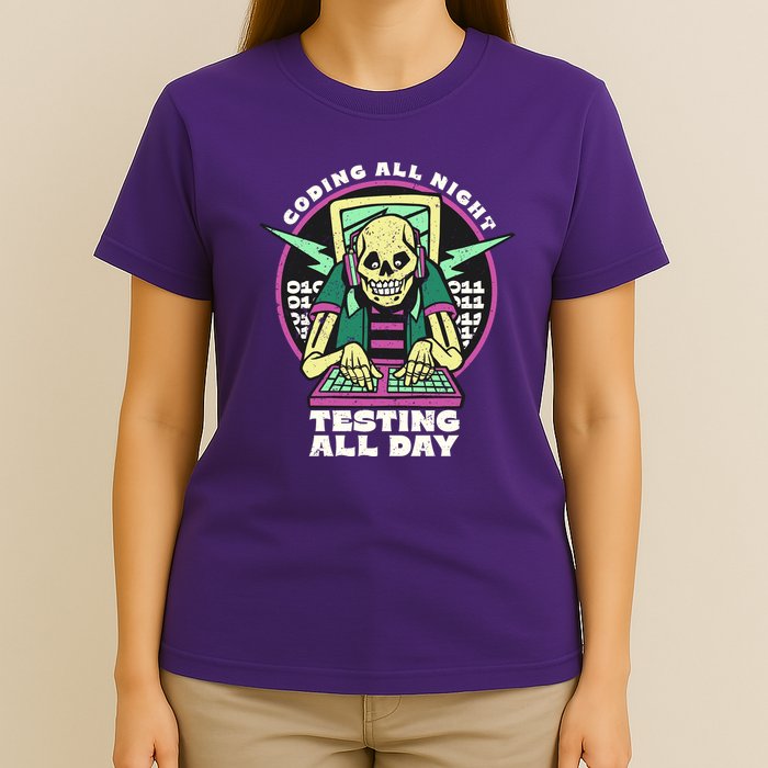 Coding All Night Testing All Day Skeleton T-Shirt