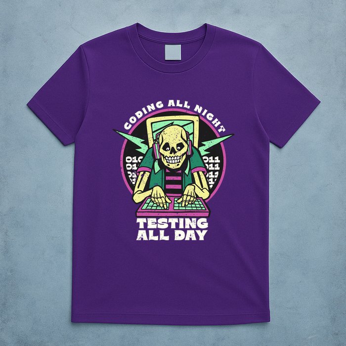 Coding All Night Testing All Day Skeleton T-Shirt
