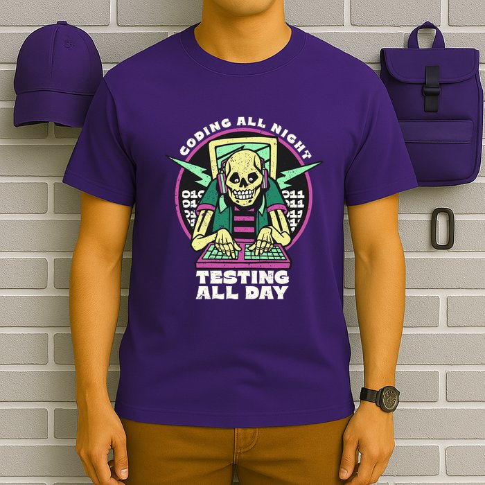 Coding All Night Testing All Day Skeleton T-Shirt