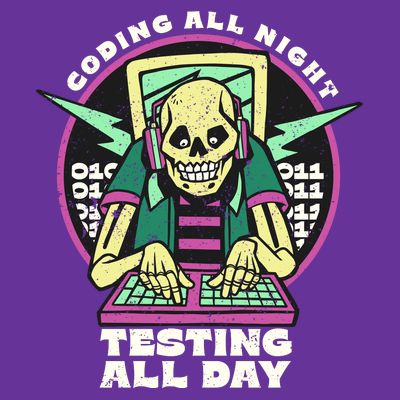 Coding All Night Testing All Day Skeleton T-Shirt
