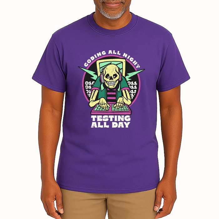 Coding All Night Testing All Day Skeleton Tall T-Shirt