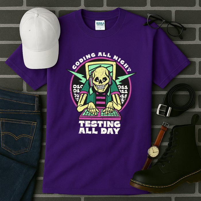 Coding All Night Testing All Day Skeleton Tall T-Shirt