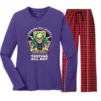 Coding All Night Testing All Day Skeleton Women's Long Sleeve Flannel Pajama Set 