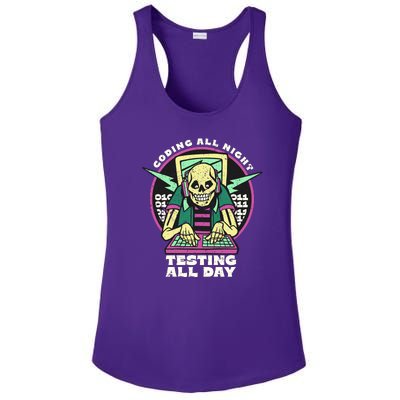 Coding All Night Testing All Day Skeleton Ladies PosiCharge Competitor Racerback Tank