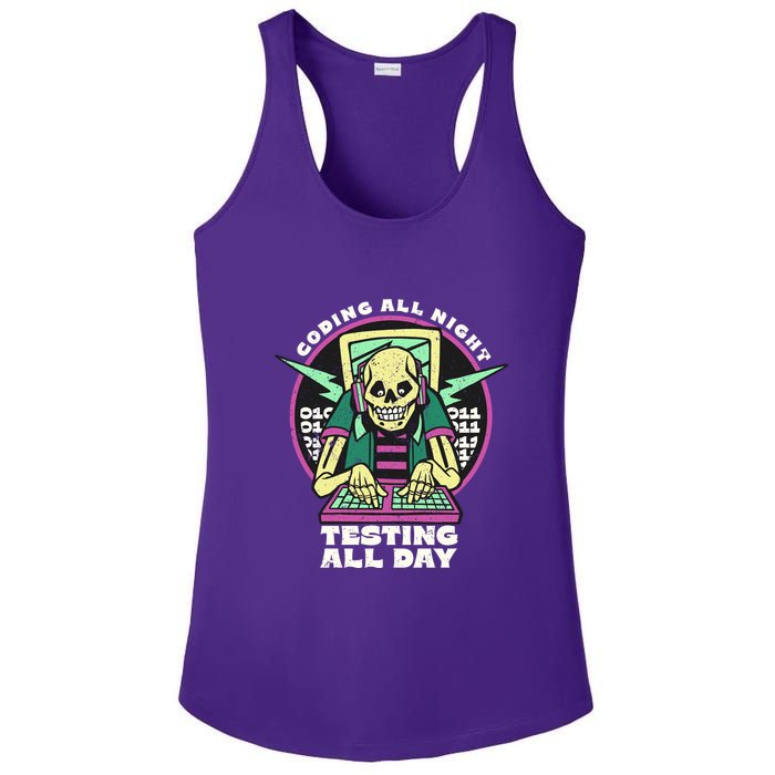 Coding All Night Testing All Day Skeleton Ladies PosiCharge Competitor Racerback Tank