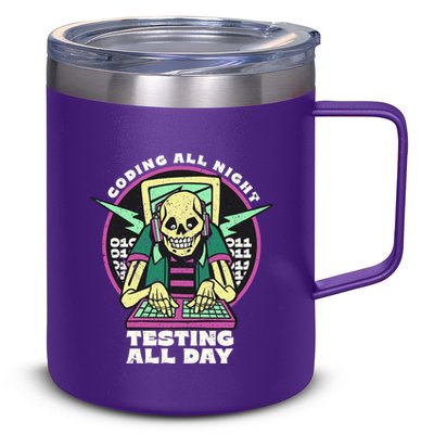 Coding All Night Testing All Day Skeleton 12oz Stainless Steel Coffee Mug