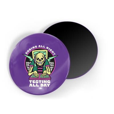 Coding All Night Testing All Day Skeleton Magnet