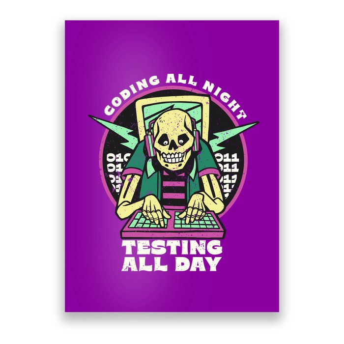 Coding All Night Testing All Day Skeleton Poster