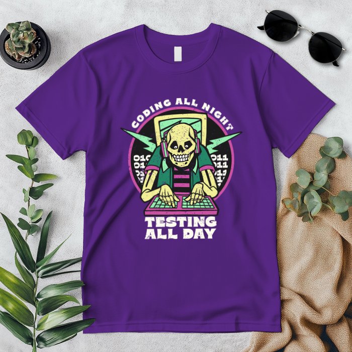 Coding All Night Testing All Day Skeleton Premium T-Shirt