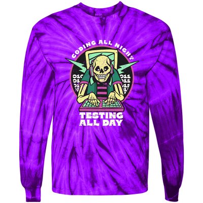 Coding All Night Testing All Day Skeleton Tie-Dye Long Sleeve Shirt