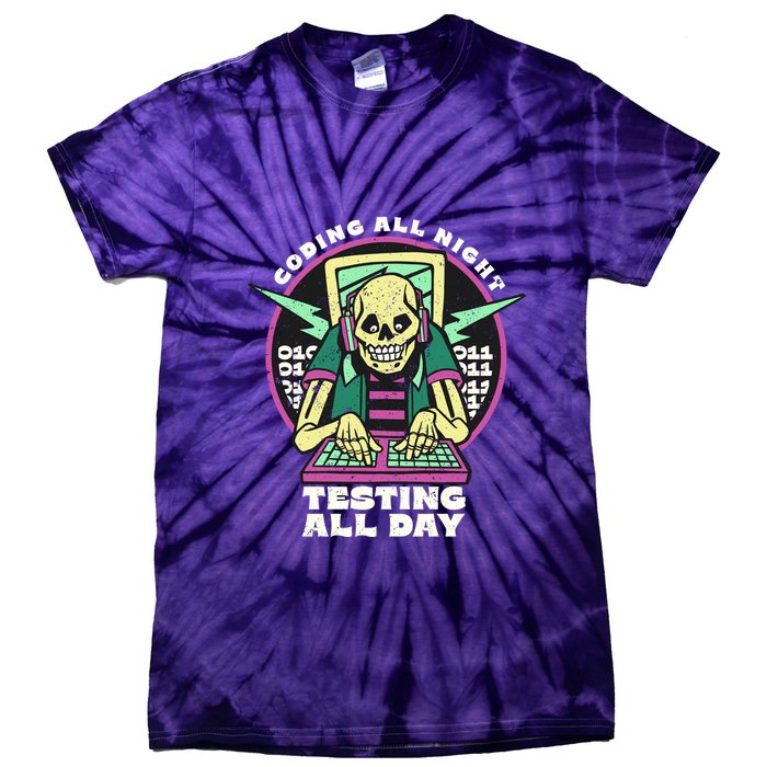Coding All Night Testing All Day Skeleton Tie-Dye T-Shirt