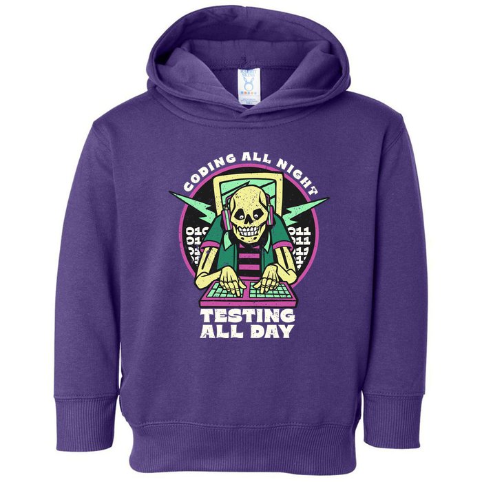 Coding All Night Testing All Day Skeleton Toddler Hoodie
