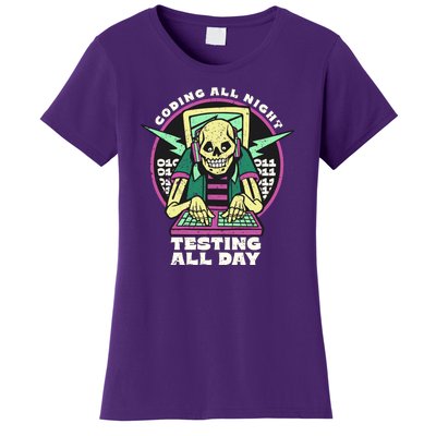 Coding All Night Testing All Day Skeleton Women's T-Shirt