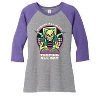 Coding All Night Testing All Day Skeleton Women's Tri-Blend 3/4-Sleeve Raglan Shirt