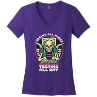 Coding All Night Testing All Day Skeleton Women's V-Neck T-Shirt