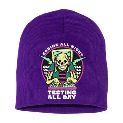 Coding All Night Testing All Day Skeleton Short Acrylic Beanie