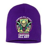 Coding All Night Testing All Day Skeleton Short Acrylic Beanie