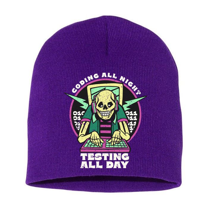 Coding All Night Testing All Day Skeleton Short Acrylic Beanie