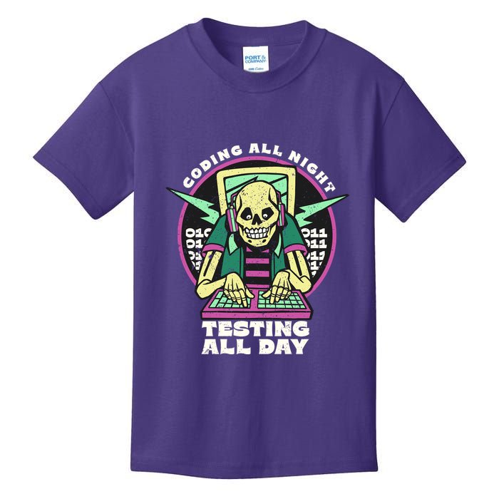 Coding All Night Testing All Day Skeleton Kids T-Shirt