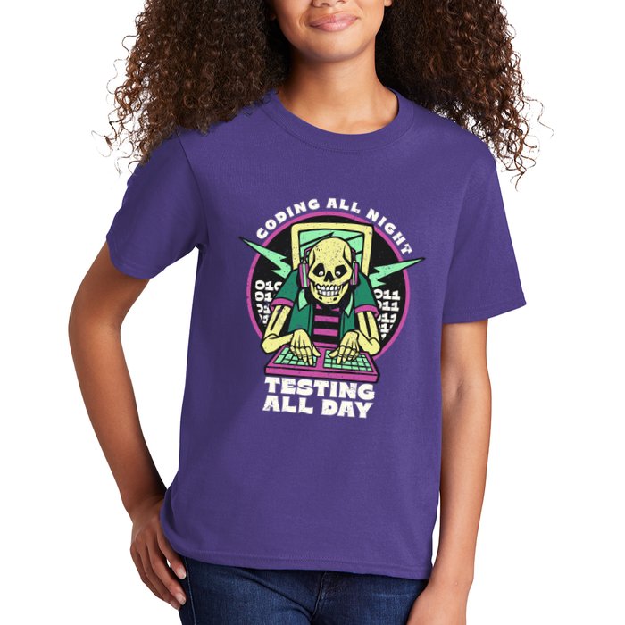 Coding All Night Testing All Day Skeleton Kids T-Shirt