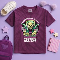 Coding All Night Testing All Day Skeleton Kids Tie-Dye T-Shirt