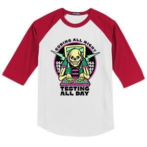 Coding All Night Testing All Day Skeleton Kids Colorblock Raglan Jersey