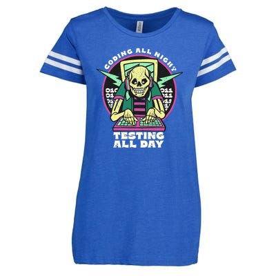 Coding All Night Testing All Day Skeleton Enza Ladies Jersey Football T-Shirt