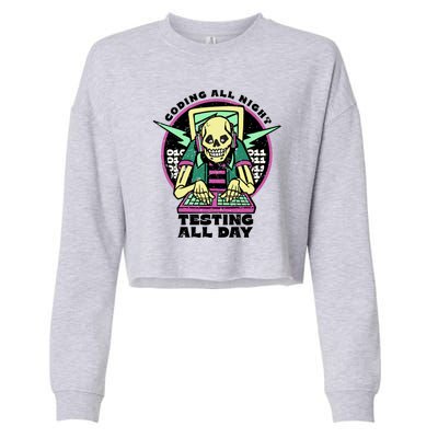 Coding All Night Testing All Day Skeleton Cropped Pullover Crew