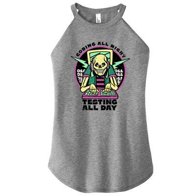 Coding All Night Testing All Day Skeleton Women’s Perfect Tri Rocker Tank