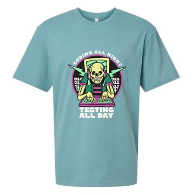 Coding All Night Testing All Day Skeleton Sueded Cloud Jersey T-Shirt