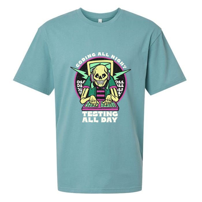 Coding All Night Testing All Day Skeleton Sueded Cloud Jersey T-Shirt