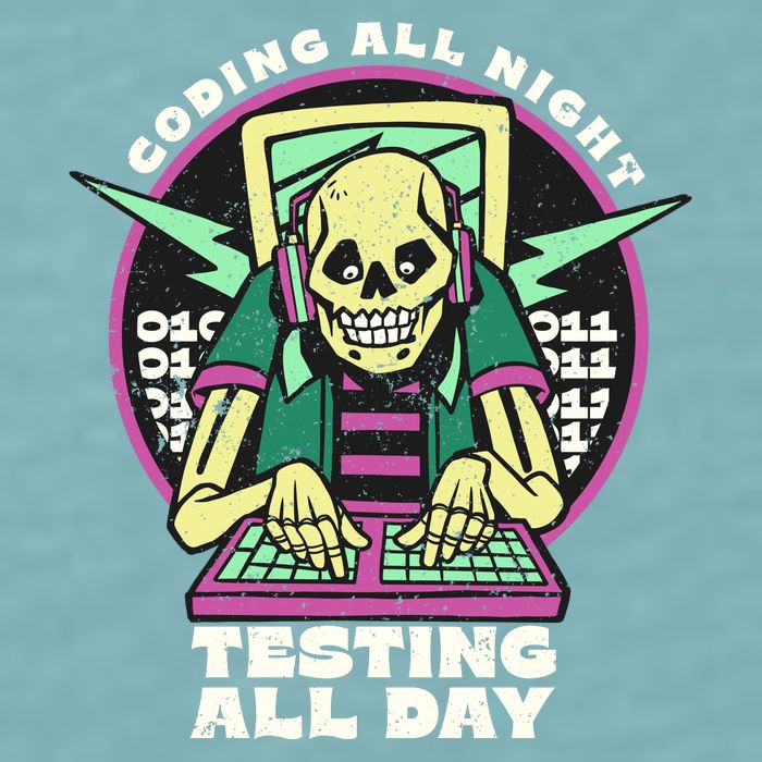 Coding All Night Testing All Day Skeleton Sueded Cloud Jersey T-Shirt