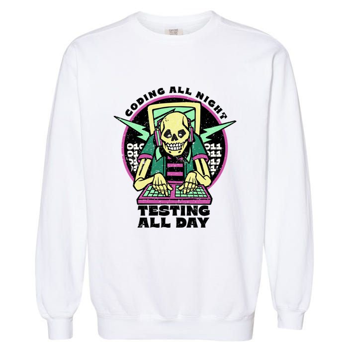 Coding All Night Testing All Day Skeleton Garment-Dyed Sweatshirt