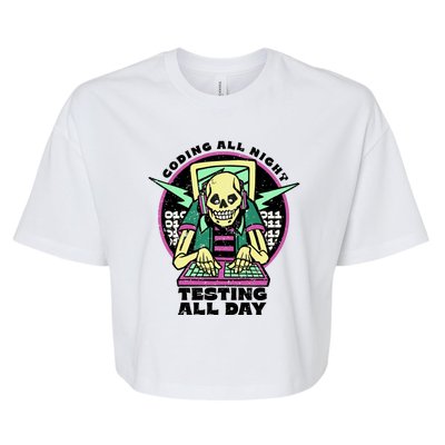 Coding All Night Testing All Day Skeleton Bella+Canvas Jersey Crop Tee