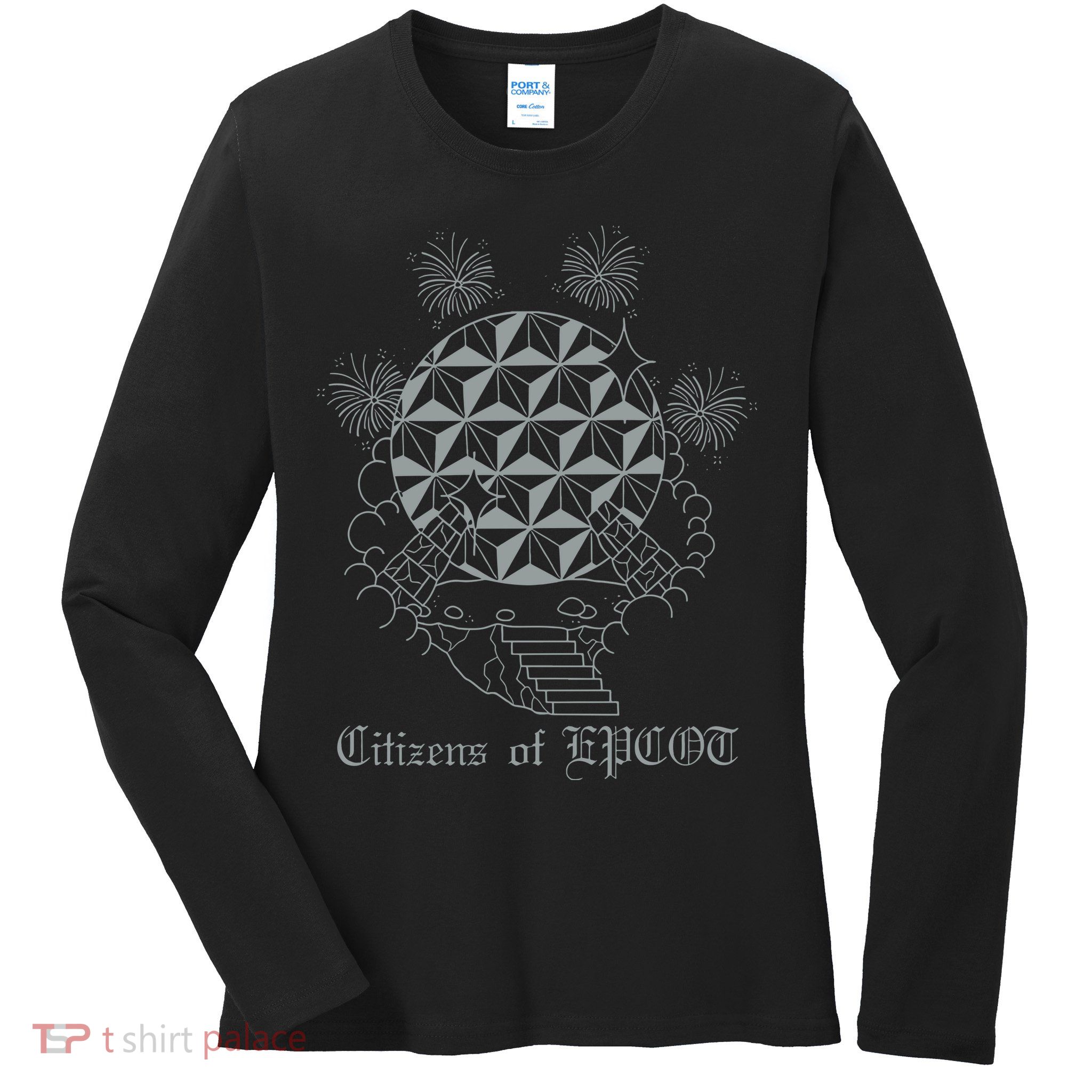 Citizens Of Epcot Silver Spaceship Tattoo Ladies Long Sleeve Shirt