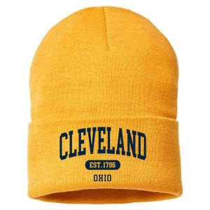 Cleveland Ohio Est 1796 Arched Varsity Text Sustainable Knit Beanie