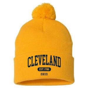 Cleveland Ohio Est 1796 Arched Varsity Text Pom Pom 12in Knit Beanie