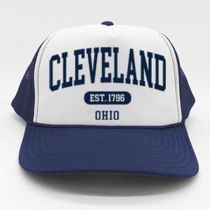 Cleveland Ohio Est 1796 Arched Varsity Text Trucker Hat