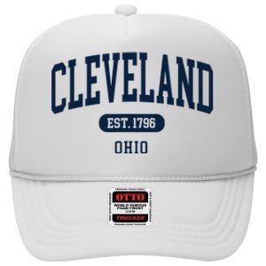 Cleveland Ohio Est 1796 Arched Varsity Text High Crown Mesh Back Trucker Hat