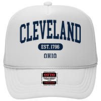 Cleveland Ohio Est 1796 Arched Varsity Text High Crown Mesh Back Trucker Hat