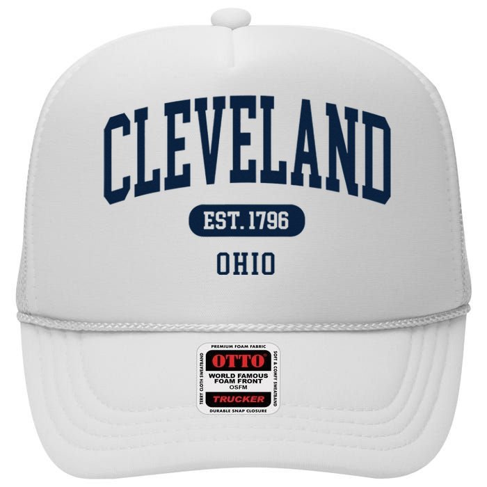 Cleveland Ohio Est 1796 Arched Varsity Text High Crown Mesh Back Trucker Hat