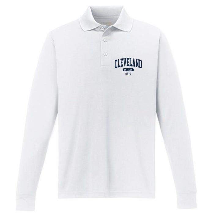 Cleveland Ohio Est 1796 Arched Varsity Text Performance Long Sleeve Polo