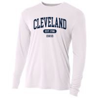 Cleveland Ohio Est 1796 Arched Varsity Text Cooling Performance Long Sleeve Crew