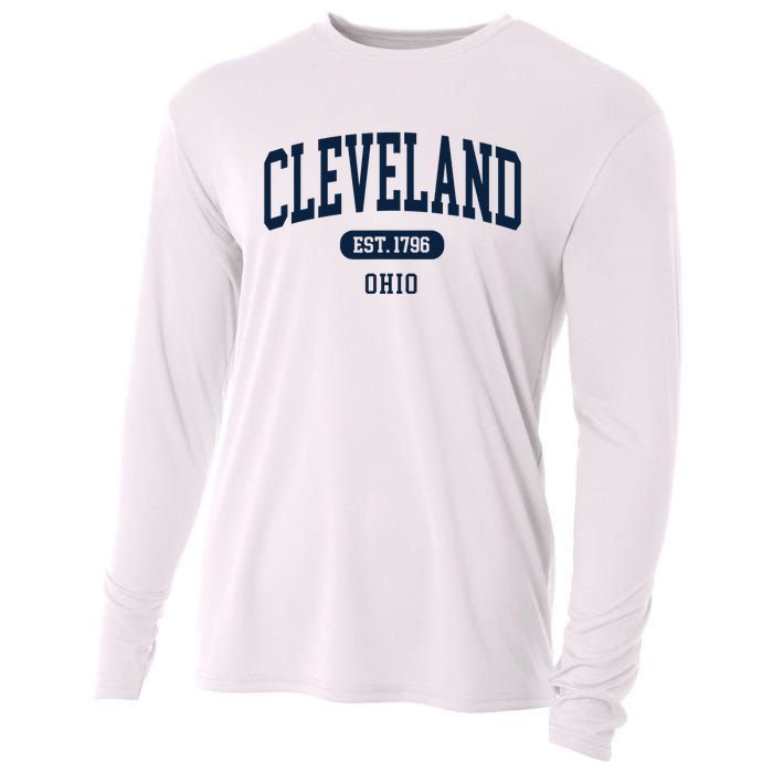 Cleveland Ohio Est 1796 Arched Varsity Text Cooling Performance Long Sleeve Crew