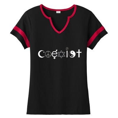 COEXIST Logo Love Peace Good Evil Cool Ladies Halftime Notch Neck Tee