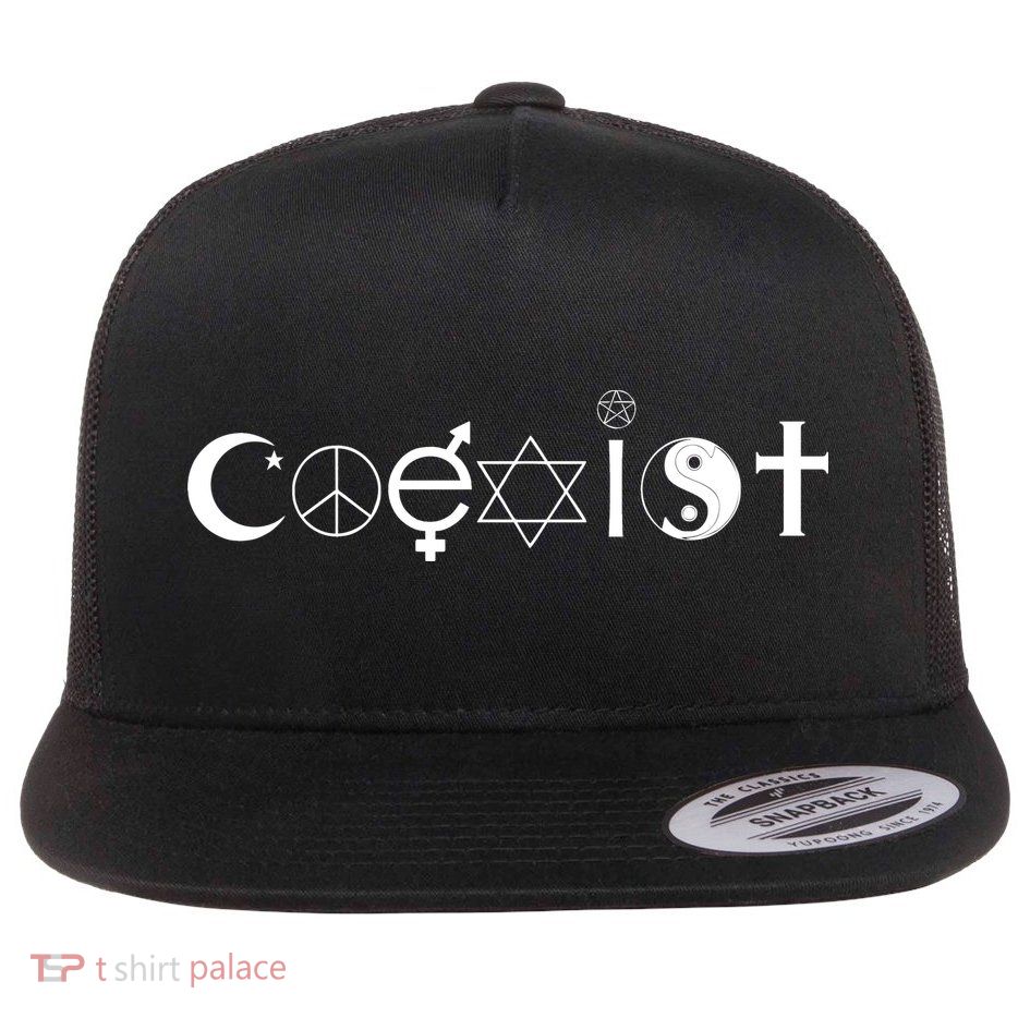 COEXIST Logo Love Peace Good Evil Cool Flat Bill Trucker Hat